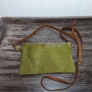 Unbranded Women's Olive Green Brown Leather Faux Fur Crossbody Small Bag
